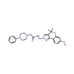 COc1ccc2c(c1)OC(C)(C)c1cn(CNC(=O)CN3CCN(c4ccccc4)CC3)nc1-2 ZINC000653739763