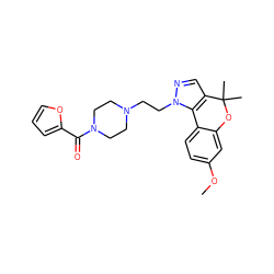 COc1ccc2c(c1)OC(C)(C)c1cnn(CCN3CCN(C(=O)c4ccco4)CC3)c1-2 ZINC001772634848