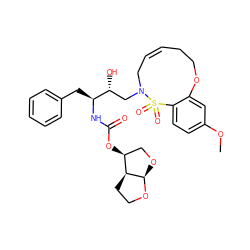 COc1ccc2c(c1)OCC/C=C\CN(C[C@@H](O)[C@H](Cc1ccccc1)NC(=O)O[C@H]1CO[C@H]3OCC[C@@H]13)S2(=O)=O ZINC000049709256