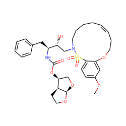 COc1ccc2c(c1)OCCC=CCCCCN(C[C@@H](O)[C@H](Cc1ccccc1)NC(=O)O[C@H]1CO[C@H]3OCC[C@@H]13)S2(=O)=O ZINC000253685690