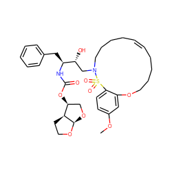 COc1ccc2c(c1)OCCCCC=CCCCCN(C[C@@H](O)[C@H](Cc1ccccc1)NC(=O)O[C@H]1CO[C@H]3OCC[C@@H]13)S2(=O)=O ZINC000253679493