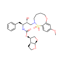 COc1ccc2c(c1)OCCCCN(C[C@@H](O)[C@H](Cc1ccccc1)NC(=O)O[C@H]1CO[C@H]3OCC[C@@H]13)S2(=O)=O ZINC000049695350