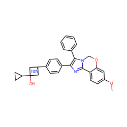 COc1ccc2c(c1)OCn1c-2nc(-c2ccc(C3(N)CC(O)(C4CC4)C3)cc2)c1-c1ccccc1 ZINC000169703871