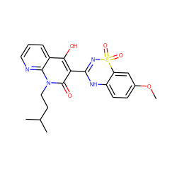 COc1ccc2c(c1)S(=O)(=O)N=C(c1c(O)c3cccnc3n(CCC(C)C)c1=O)N2 ZINC000101100229