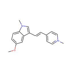 COc1ccc2c(c1)c(/C=C/c1cc[n+](C)cc1)cn2C ZINC000006719290