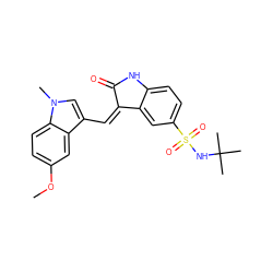 COc1ccc2c(c1)c(/C=C1\C(=O)Nc3ccc(S(=O)(=O)NC(C)(C)C)cc31)cn2C ZINC000096283858