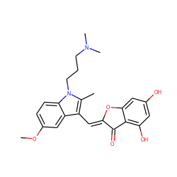 COc1ccc2c(c1)c(/C=C1\Oc3cc(O)cc(O)c3C1=O)c(C)n2CCCN(C)C ZINC000049113691