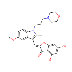 COc1ccc2c(c1)c(/C=C1\Oc3cc(O)cc(O)c3C1=O)c(C)n2CCCN1CCOCC1 ZINC000049113056