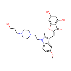 COc1ccc2c(c1)c(/C=C1\Oc3cc(O)cc(O)c3C1=O)c(C)n2CCN1CCN(CCCO)CC1 ZINC000049072609