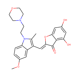 COc1ccc2c(c1)c(/C=C1\Oc3cc(O)cc(O)c3C1=O)c(C)n2CCN1CCOCC1 ZINC000049068553