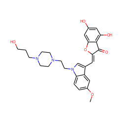 COc1ccc2c(c1)c(/C=C1\Oc3cc(O)cc(O)c3C1=O)cn2CCN1CCN(CCCO)CC1 ZINC000049068227