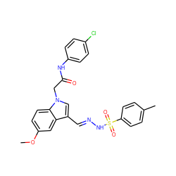 COc1ccc2c(c1)c(/C=N/NS(=O)(=O)c1ccc(C)cc1)cn2CC(=O)Nc1ccc(Cl)cc1 ZINC000096938521