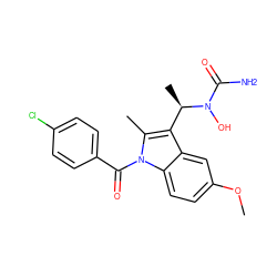 COc1ccc2c(c1)c([C@@H](C)N(O)C(N)=O)c(C)n2C(=O)c1ccc(Cl)cc1 ZINC000029402891