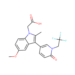 COc1ccc2c(c1)c(-c1ccc(=O)n(CC(F)(F)F)c1)c(C)n2CC(=O)O ZINC000117015307