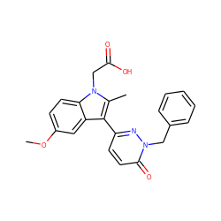 COc1ccc2c(c1)c(-c1ccc(=O)n(Cc3ccccc3)n1)c(C)n2CC(=O)O ZINC000095561476