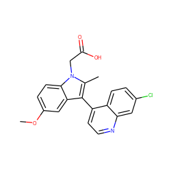 COc1ccc2c(c1)c(-c1ccnc3cc(Cl)ccc13)c(C)n2CC(=O)O ZINC000036126995