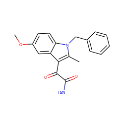 COc1ccc2c(c1)c(C(=O)C(N)=O)c(C)n2Cc1ccccc1 ZINC000013446088