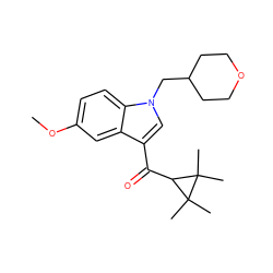 COc1ccc2c(c1)c(C(=O)C1C(C)(C)C1(C)C)cn2CC1CCOCC1 ZINC000014975783