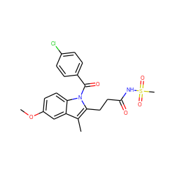 COc1ccc2c(c1)c(C)c(CCC(=O)NS(C)(=O)=O)n2C(=O)c1ccc(Cl)cc1 ZINC000095585100