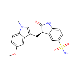 COc1ccc2c(c1)c(C[C@H]1C(=O)Nc3ccc(S(N)(=O)=O)cc31)cn2C ZINC000013538998