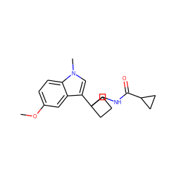 COc1ccc2c(c1)c(C1(CNC(=O)C3CC3)CCC1)cn2C ZINC000035839092