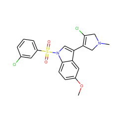 COc1ccc2c(c1)c(C1=C(Cl)CN(C)C1)cn2S(=O)(=O)c1cccc(Cl)c1 ZINC000072177897