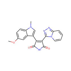 COc1ccc2c(c1)c(C1=C(c3nnc4ccccn34)C(=O)NC1=O)cn2C ZINC000299857357