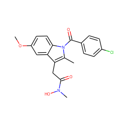 COc1ccc2c(c1)c(CC(=O)N(C)O)c(C)n2C(=O)c1ccc(Cl)cc1 ZINC000003800222