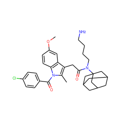 COc1ccc2c(c1)c(CC(=O)N(CCCCN)C13CC4CC(CC(C4)C1)C3)c(C)n2C(=O)c1ccc(Cl)cc1 ZINC000028825878