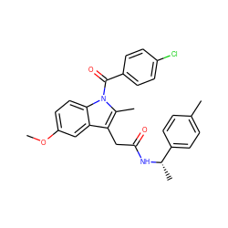 COc1ccc2c(c1)c(CC(=O)N[C@@H](C)c1ccc(C)cc1)c(C)n2C(=O)c1ccc(Cl)cc1 ZINC000013809393