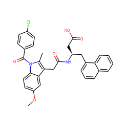 COc1ccc2c(c1)c(CC(=O)N[C@@H](CC(=O)O)Cc1cccc3ccccc13)c(C)n2C(=O)c1ccc(Cl)cc1 ZINC000084603227