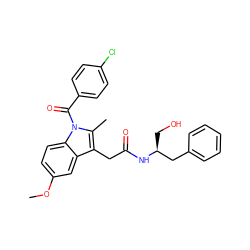 COc1ccc2c(c1)c(CC(=O)N[C@@H](CO)Cc1ccccc1)c(C)n2C(=O)c1ccc(Cl)cc1 ZINC000013441214