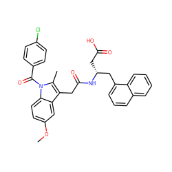 COc1ccc2c(c1)c(CC(=O)N[C@H](CC(=O)O)Cc1cccc3ccccc13)c(C)n2C(=O)c1ccc(Cl)cc1 ZINC000084603225