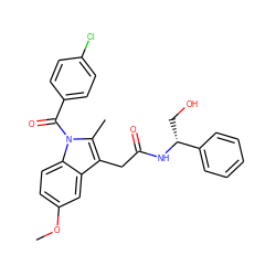 COc1ccc2c(c1)c(CC(=O)N[C@H](CO)c1ccccc1)c(C)n2C(=O)c1ccc(Cl)cc1 ZINC000013441212