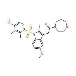 COc1ccc2c(c1)c(CC(=O)N1CCCNCC1)c(C)n2S(=O)(=O)c1ccc(OC)c(C)c1C ZINC000071331091