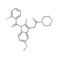 COc1ccc2c(c1)c(CC(=O)N1CCOCC1)c(C)n2C(=O)c1ccccc1Cl ZINC000026382115