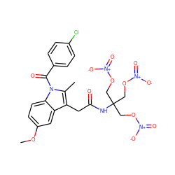 COc1ccc2c(c1)c(CC(=O)NC(CO[N+](=O)[O-])(CO[N+](=O)[O-])CO[N+](=O)[O-])c(C)n2C(=O)c1ccc(Cl)cc1 ZINC000036126915