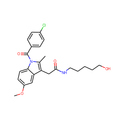 COc1ccc2c(c1)c(CC(=O)NCCCCCO)c(C)n2C(=O)c1ccc(Cl)cc1 ZINC000013441186