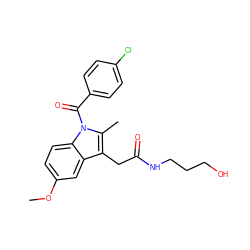 COc1ccc2c(c1)c(CC(=O)NCCCO)c(C)n2C(=O)c1ccc(Cl)cc1 ZINC000013441182