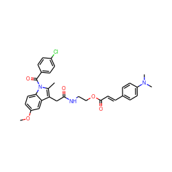 COc1ccc2c(c1)c(CC(=O)NCCOC(=O)/C=C/c1ccc(N(C)C)cc1)c(C)n2C(=O)c1ccc(Cl)cc1 ZINC000026723871