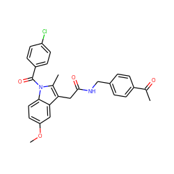 COc1ccc2c(c1)c(CC(=O)NCc1ccc(C(C)=O)cc1)c(C)n2C(=O)c1ccc(Cl)cc1 ZINC000013809395