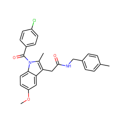 COc1ccc2c(c1)c(CC(=O)NCc1ccc(C)cc1)c(C)n2C(=O)c1ccc(Cl)cc1 ZINC000013809389