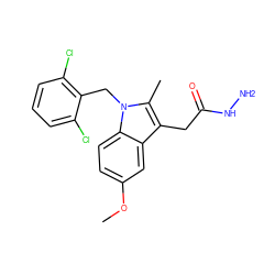 COc1ccc2c(c1)c(CC(=O)NN)c(C)n2Cc1c(Cl)cccc1Cl ZINC000013445954