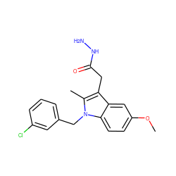 COc1ccc2c(c1)c(CC(=O)NN)c(C)n2Cc1cccc(Cl)c1 ZINC000001484229