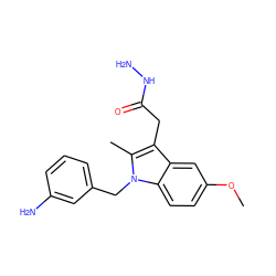 COc1ccc2c(c1)c(CC(=O)NN)c(C)n2Cc1cccc(N)c1 ZINC000013445885