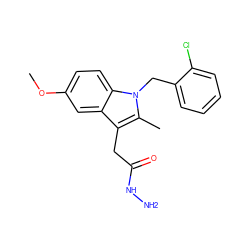 COc1ccc2c(c1)c(CC(=O)NN)c(C)n2Cc1ccccc1Cl ZINC000013445942