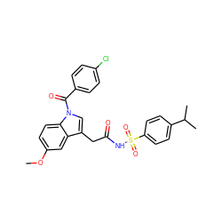 COc1ccc2c(c1)c(CC(=O)NS(=O)(=O)c1ccc(C(C)C)cc1)cn2C(=O)c1ccc(Cl)cc1 ZINC000095581100