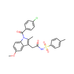 COc1ccc2c(c1)c(CC(=O)NS(=O)(=O)c1ccc(C)cc1)c(C)n2C(=O)c1ccc(Cl)cc1 ZINC000095554903