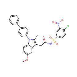 COc1ccc2c(c1)c(CC(=O)NS(=O)(=O)c1ccc(Cl)c([N+](=O)[O-])c1)c(C)n2-c1ccc(-c2ccccc2)cc1 ZINC001772626345