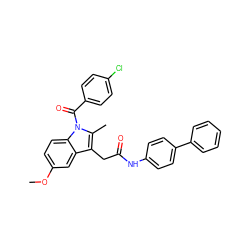 COc1ccc2c(c1)c(CC(=O)Nc1ccc(-c3ccccc3)cc1)c(C)n2C(=O)c1ccc(Cl)cc1 ZINC000013809409